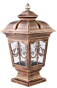 QUSYZD Lampioni da Esterno, Illuminazione paesaggistica, apparecchi E27, Lampada da palo a Risparmio energetico, colonne Decorative Europee, Lanterna da palo, Luce a Colonna im,Brass_Small