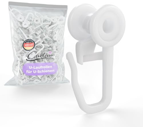 Gardinenrollen mit Vorhanghaken 10 mm – Gardinenröllchen & Gardinengleiter für Gardinenschienen 4 mm Laufkanal – Vorhanggleiter für U-Schiene, Vorhangschiene, IKEA VIDGA, Made in Germany