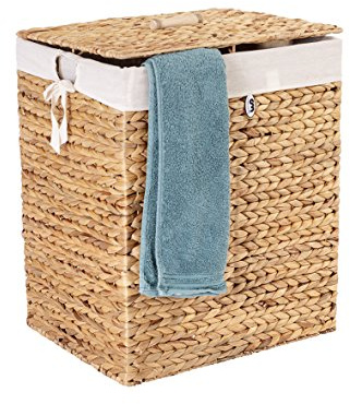Casa Mina® Wäschekorb mit Deckel 44 x 35 x 54cm hoch I Atmungsaktiver Wäschekorb aus 100% Naturfaser I Robuster Wäschesammler mit Griffen & waschbarem Innensack I Wäschekörbe - Busan - Natur