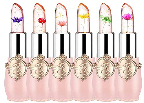 Pack of 6 Crystal Flower Jelly Lipstick, Long Lasting Nutritious Lip Balm Lips Moisturizer Magic Temperature Color Change Lip Gloss, Birthday Mothers Day Gifts, Graduation Gifts, Bulk Gifts for Women