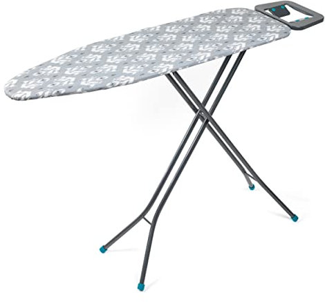 Beldray LA023995IKAT Folding Ironing Board - Compact Vertical Storage, 7 Variable Heights, Lightweight Collapsible Ironing Table For Left/Right Handed Use, Adjustable Iron Rest, 110 x 33cm, Grey Ikat