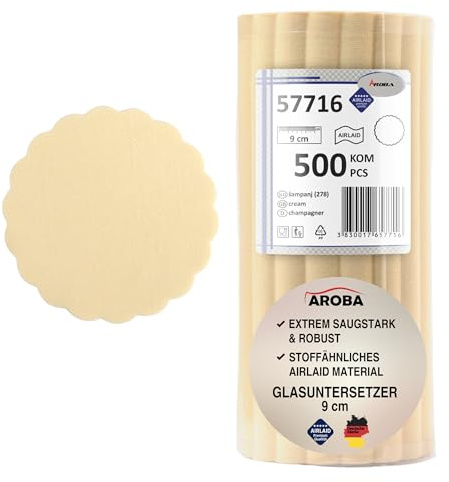 500 Airlaid Glasuntersetzer rund für Gläser 9cm Durchmesser Stoffähnlich | Untersetzer Getränkeuntersetzer Coasters Stoffoptik | Hochzeit Gastronomie Catering Hotel | Premium QUALITÄT | Beige