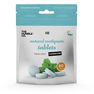 The Humble Co. Zahnbürstentabletten ohne Fluorid (1 x 60 Stücke) | Frische Minze | Plastik frei, Umweltfreundlich, Vegan, Zuckerfrei, von Zahnärzten empfohlen - Verhindert Mundgeruch, Karies, Plaque