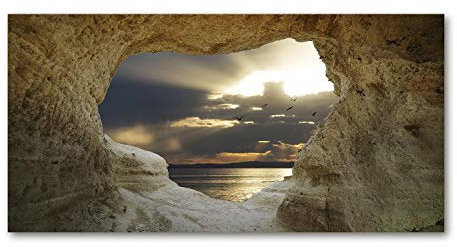 Tulup Impression sur Verre de 120x60 cm Image Tableau Photo décorative panoramique pour la Cuisine et Le Salon - Paysage - Grotte De Bord De Mer - Beige