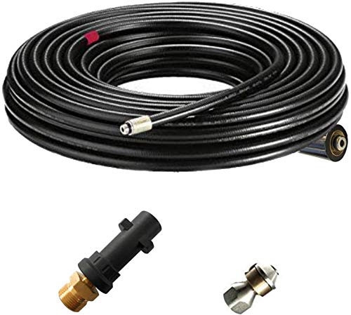 Rohrreinigungsschlauch Set 3-Teilig für Kärcher Workzone Aldi Craft HD HDS und andere - Anschluss 1/8 AG : M22 x 1,5 IG & Bajonett-Adapter (Kunststoff) & rotierende Rohrreinigungsdüse (9 Meter)