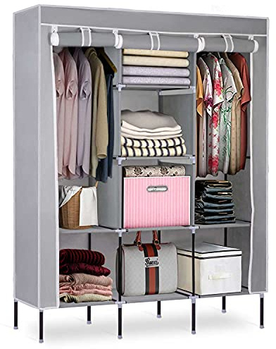 Massido Mobiler Textil Kleiderschrank Stoffschrank Faltschrank Textilschrank Gaderobe XXL, 45x130x175 (Hellgrau)