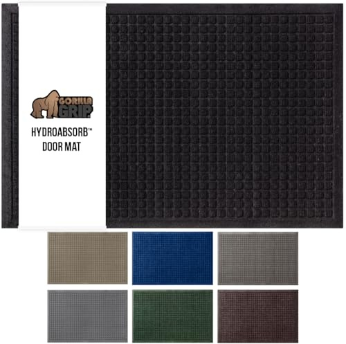 GORILLA GRIP® Ultra Absorbent Front Door Mat Outside Entrance, 47x35, Traps Dirt, HydroABSORB Doormat Holds Up to 6 Cups Water, Stain and Fade Resistant Welcome Mat, Outdoor Entry Rug, Black
