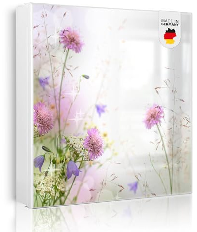 banjado Großer Schlüsselkasten Metall - Schlüsselbox 30x30cm beschreibbarer mit 32 Haken - Schlüsselkasten modern für Schlüsselaufbewahrung - Korpus Weiß Scharnier Rechts - Motiv Glitzernde Wiese
