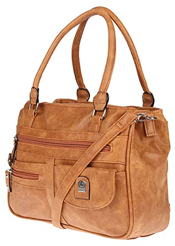 Christian Wippermann große Damen Umhängetasche Tasche Schultertasche in Leder Optik (Cognac)