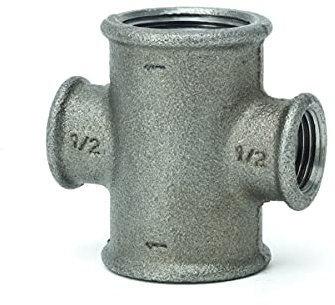 Temperguss-Gewindefitting schwarz Kreuzstück reduziert, allseitig IG 1 x 1/2 Zoll, Typ 180, DVGW