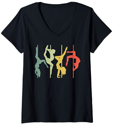 Damen Pole Dance Fitness Lady Dancer Vintage Pole Dance T-Shirt mit V-Ausschnitt