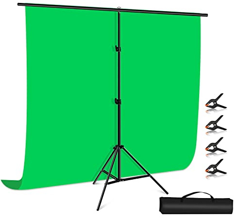 PULUZ Soporte en forma de T con parte trasera verde de 2 x 2 m, marco de fondo para fotografía, soporte de barra horizontal, pantalla verde con trípode, soporte de fondo para fotografía, marco de