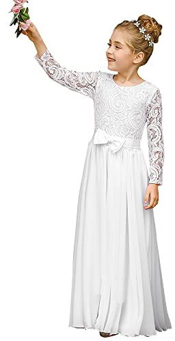 Aibaowedding Brautjungfernkleid A-Linie 3/4-Ärmel Chiffon Kommunionkleider | Boho langes A-Linien aus Chiffon mit zarten 3/4-Ärmeln und dekorativem Gürtel mit Schleife, festliche kleider taufkleider