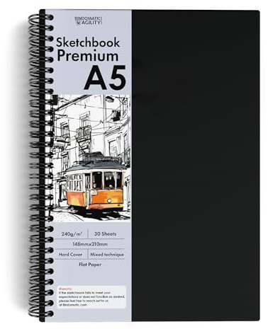 Bindomatic Agility Zeichenblock A5 – Skizzenbuch Premium mit Spiralbindung, 240g/m² Malblock & Sketchbook – Perfekt für Acryl, Tinte & Kohle – Hergestellt in Portugal, EU – 30 Blatt