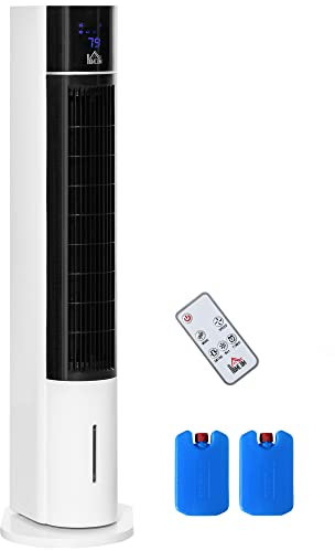 HOMCOM Portable Air Cooler, 3L Tank Evaporative Ice Cooling Tower Fan with 3 Modes, 3 Speeds, Remote, Timer, 60° Oscillating, Portable Swamp Cooler for Home Bedroom, White