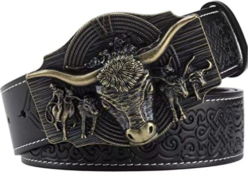 WRJAHCG Gürtel Western für Cowboy, Vintage Long Horn Bull Rodeo Western Cowboy Gürtel,Bronze black,120CM/47.3''