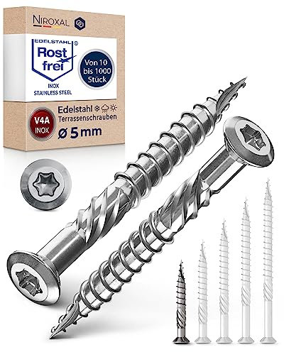 Tornillo de terraza de acero inoxidable Muesca de corte TORX, cabeza redondeada y sin nervaduras V4A 5-mm de espesor 40-mm de longitud 25 unidades 26-mm de rosca parcial Tornillo 5x40
