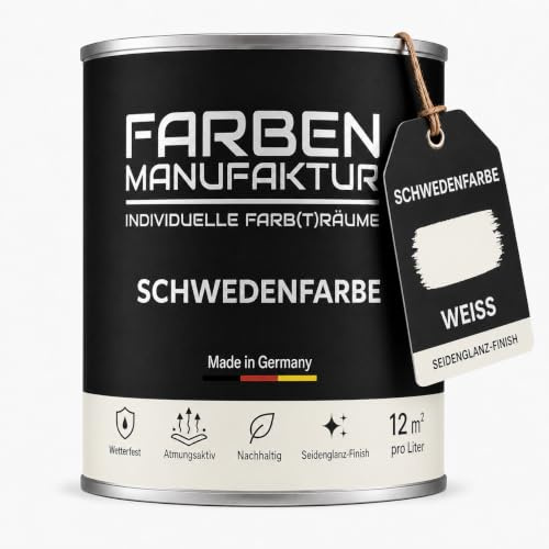 Schwedenfarbe Holzfarbe Außen Wetterfest – Holzschutzfarbe für Fassade, Gartenhaus, Zaun & Scheune – Diffusionsoffen & Nachhaltig Wetterschutzfarbe 1/2/5L, Größe: 5L, Farbe: weiß