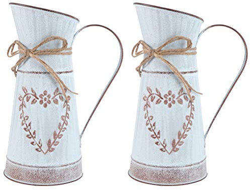 Happyyami Vintage Farmhouse Milk Can 2Pcs Shabby Chic Vase French Galvanized Floral Bucket with Handle Rustic Pitcher for Dried Floral Arrangements