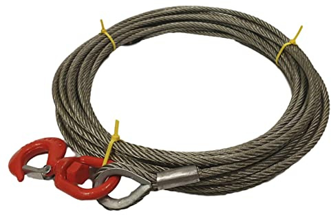 10mm Dia Wire Rope Winch Cable With Swivel Hook - Choose Length - Galvanised Steel Winch Rope - 7.11 Tonne Breaking Load (20 Metres)