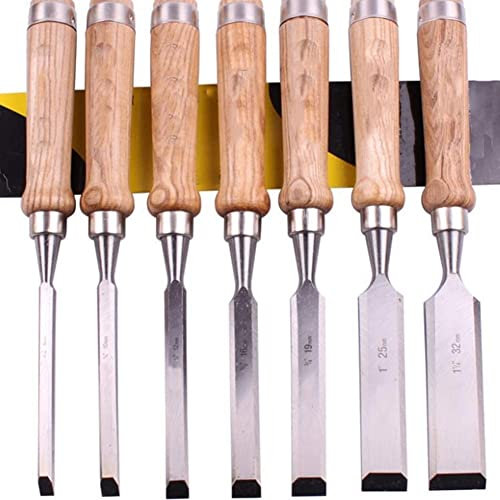 OITTo Wood Chisel Set,Bevel Edge Chisel with Wood Handle and Protective Cover, Carving Heavy Duty Hand Tools(Set of 7 Pieces)