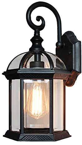 Mengjay Außenlampe Vintage schwarz Wandlampe Wasserdicht Aluminiumguss und Glas Aussenleuchte Retro E27 Landhaus Gartenlampe Hauseingang Hoflampe Eingangs Außen-Wandleuchte