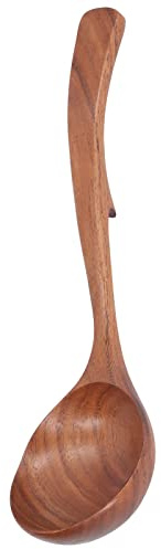 Louche en Bois, Cuillère à Bouillie Poignée Confortable Simple pour la Cuisine (Cuillère à crochet courbée moyenne)