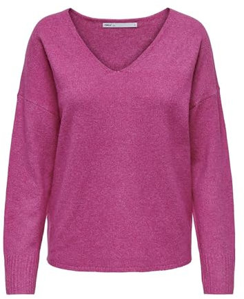 Pull en Maille structurée pour Femmes à col en V. Pull Ample à Manches Longues. Tunique ONLRICA Life., Couleurs:Rose-2, Taille:M