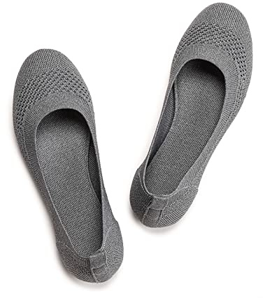 Frank Mully Ballerines Plates à Enfiler en Tricot pour Femme - Escarpins à Bout Rond, Gris, 42 EU