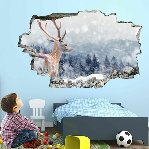 3D-Wanddekoration, Hirsch, abnehmbarer Wandaufkleber, Zimmer, Wald, Baum, Schnee, wasserdicht, Wandaufkleber, Wandloch-Aufkleber für Mädchen, Kinder, Tapete, Hochzeitsdekoration, Geschenk