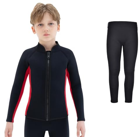 REALON Kids Wetsuit Jacket & Pants, 3mm Neoprene Children's Wet Suit Top Shirt Boys Girls Toddler Youth for Swimming Surfing Dive Snorkeling Water Sports (Tops T3, Pants T3)