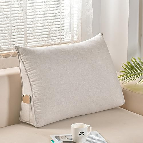 XIEMINLE Keilkissen, Lesekissen, stützendes Keil-Lendenkissen, Kopfteil Rückenlehnenkissen mit Reißverschluss, Bettruhekissen, Stützkissen für Sofa, Stuhl, 60 x 20 x 50 cm, Beige