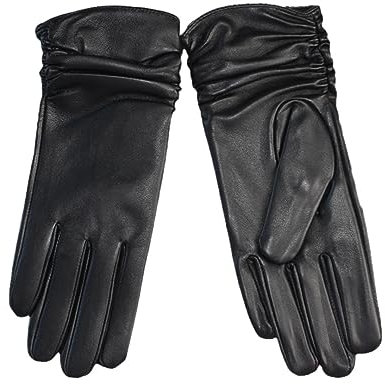 Wvapzxx Damen-Handschuhe Aus Schaffell, Winter, Warme Fleece-Innenseite, Touchscreen, Atmungsaktive Seide, Schwarz, Dünne Fahrhandschuhe