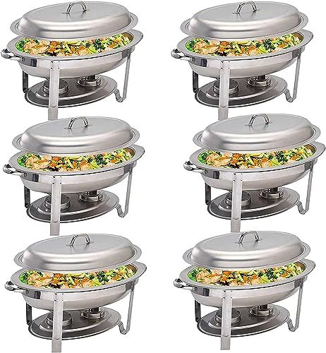 Edelstahl Chafing Dish – 5,5 l Oval Buffet Servierplatte mit Lebensmittelpfanne, Deckel & Brennstoffhalter – Ideal für Party Catering – 1/2/4/6 Packungen erhältlich