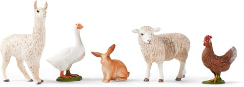 Schleich Farm World - 5PC Cute Farm Animal Figurine Bundle with Toy Rabbit, Sheep, Llama, Chicken and Goose - Realistic Barnyard Figure Play Set - Educational Toys for Toddlers - Kids Ages 3+ | 77536