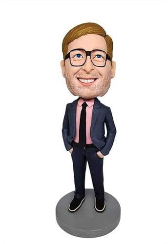 mydedor Benutzerdefinierte Wackelköpfe Figuren Mann in rosa Hemd Wackelkopf Figuren Personalisierte Geburtstag Vatertag für Mann Papa Onkel Freunde Boss Kollegen Geschäftsmann