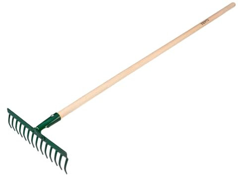 VERTO Rastrello da giardino – Testa in acciaio – Rastrello da giardino – Manico incluso da terra – Scopa per aiuole rastrello a mano attrezzi da giardino – denti 12 – 18 (14 denti)