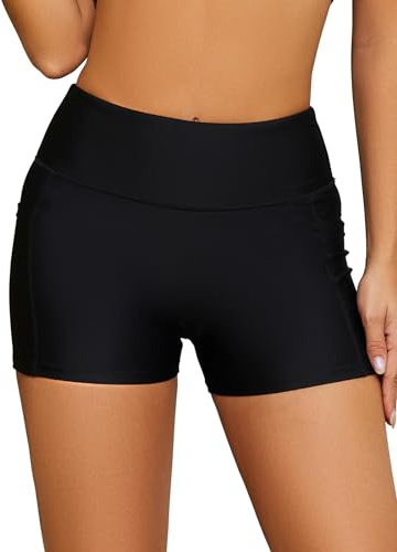 SHEKINI Damen Badeshorts Kurze Badehose Hohe Taille Bikini Hose Schnell Trocknendes Boardshorts Schwimmhose