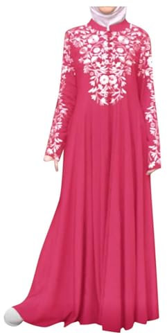 Damen Muslimisches Kleid, Damen Muslim Roben Muslimische Frauen Lange Einfarbig Maxi Kleid Robe Abaya Islamische Dubai Ramadan Muslimische Langarm langes Kleidung mit Gürtel GebetskleidungA001