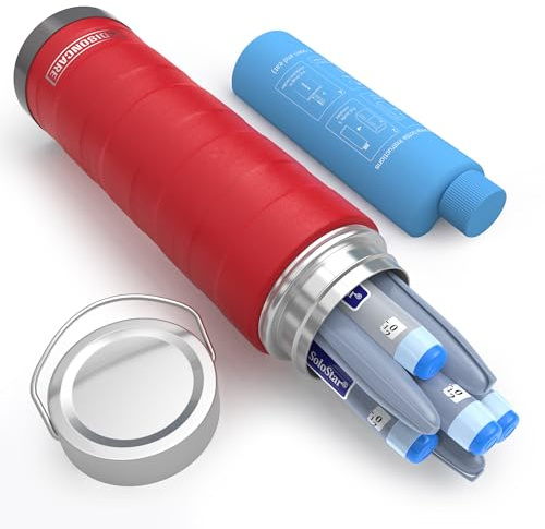 DISONCARE 74H Porta Insulina Termico da Viaggio 7 Penna Borsa Termica Piccola per Medicinali Borsa Frigo Farmaci Portatile per Diabetici con 2 ghiaccio丨QR Etichetta Medica(Rosso)