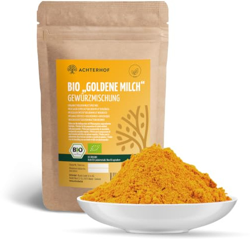 Goldene Milch Gewürzmischung Bio 250g | Grundzutaten für eine Goldene Milch fertig gemischt | mit Kurkumapulver, Ingwerpulver und Ceylon Zimt | vom Achterhof