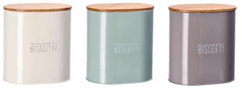 AD TREND 1 Pezzo Barattolo Biscotti da Cucina in Latta Tappo in Bamboo 18 x 13 x 19 cm 3 Colori