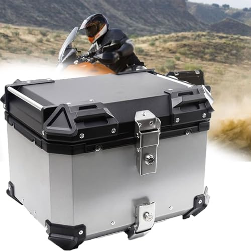 Motorrad Top case 45 L Wasserdicht Aluminium Motorrad Top case Reisen Motorradkoffer Mit Sicherheitsschloss Für Motorradhelm Helm Wasserdicht Motorrad-Heckkasten(Silver)