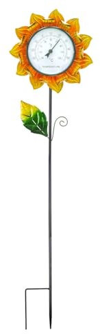 Thermomètre d'extérieur pour terrasse, thermomètre de jardin avec piquet de terre, thermomètre solaire de jardin, thermomètre décoratif pour extérieur, tournesol en métal, thermomètre pour pelouse,