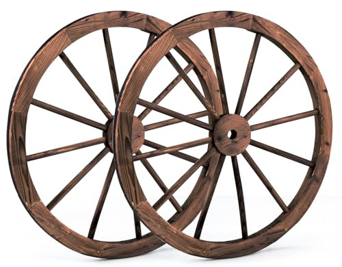 SOARS Lot de 2 Roues Décoratives Western en Bois Carbonisé - Diamètre : 76 cm - Roulettes Chariot Décoration Style Rustique Vintage, avec Tôle de Fer, pour Jardin, Salon, Chambre ou Bar