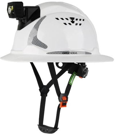GREEN DEVIL Matrix Full Brim OSHA - Casco de seguridad para adultos | Casco de seguridad con linterna LED (IPX5) y sistema de 6 puntos | Casco de construcción ABS ajustable para industria