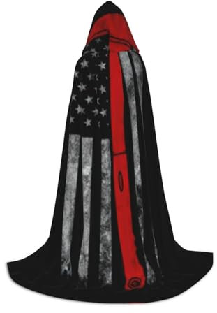 DEXNEL Bata con capucha unisex con diseño de hacha de bombero y bandera de línea roja, abrigo ligero para carnavales, cosplay, disfraces, accesorios de fiesta