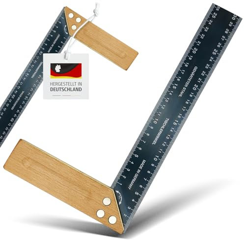 MIB Schreinerwinkel mit Buchenholzschenkel 300 x 41 x 1 mm | Zimmermannswinkel | Messwerkzeug für Schreiner & Tischler | Winkelmesser mit Messingbeschlag | Gehrung 45° | Stahlblatt mit 4 mm/mm