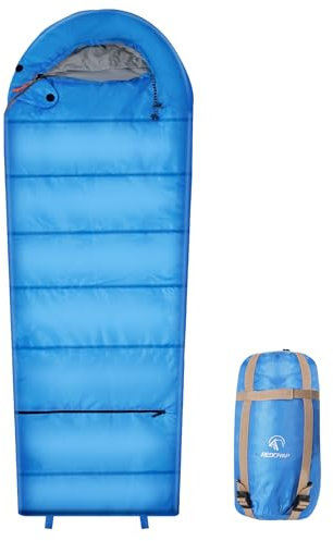 REDCAMP Kinderschlafsack für Jungen und Mädchen 175 x65 cm, Mumienschlafsack 100% Baumwolle Innenfutter schlafsäcke Leicht-Warm mit Ajustable in Länge und 3-Jahreszeiten für Camping&Outdoor,Hellblau