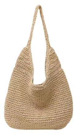 MOFFNNOL Strohtaschen Damen Shopper Sommer Strohbeutel Strandtasche Handgewebte Tasche Reisetasche Single Griff Frauenbeutel Reisetasche-cremefarben-magnetschnalle